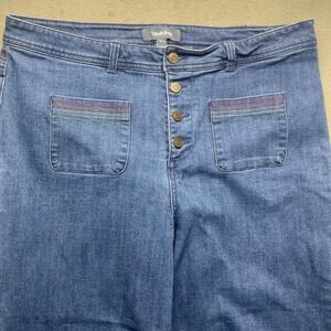 ModCloth Blue Wide-Leg Jeans with Rainbow Topstitching